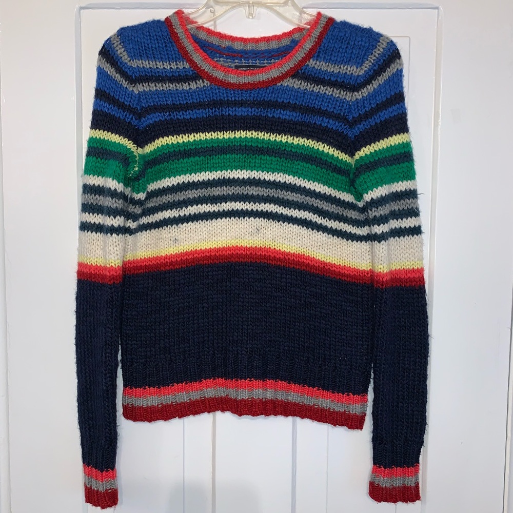 American Eagle Striped Knit Crew Neck Sweater